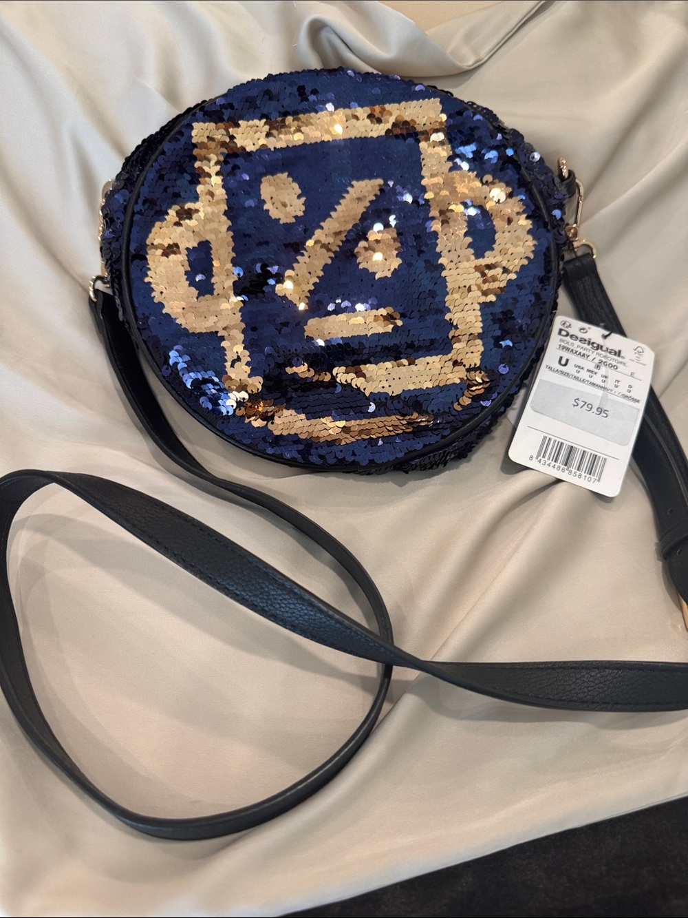 Desigual Navy & Gold Sequin Round Crossbody